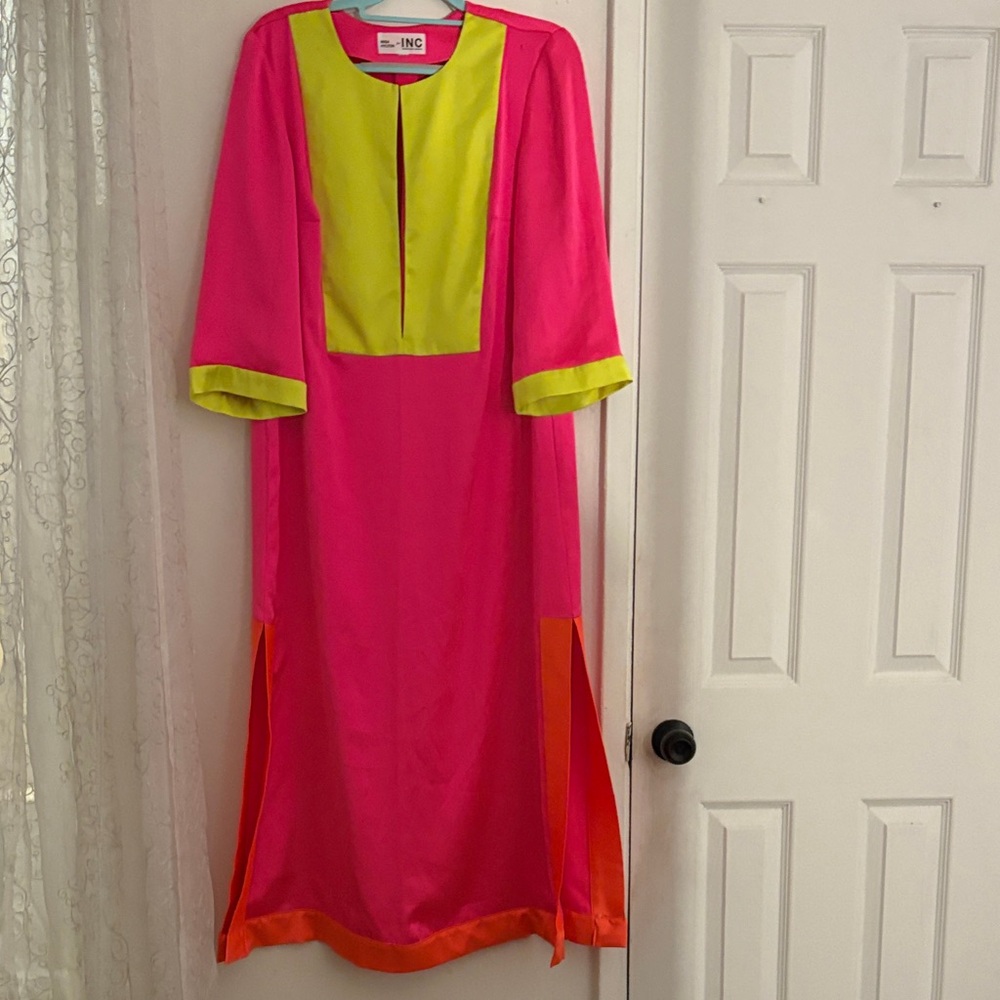 INC International Concepts Women's Vibrant Pink and Lime Dress